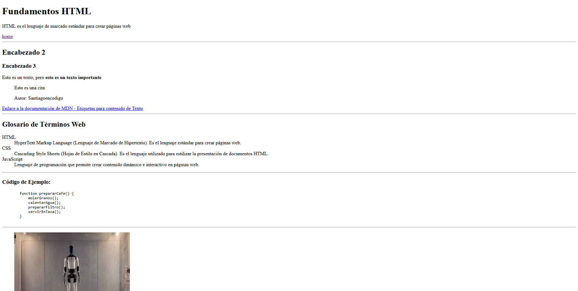 Estructura semántica de una página web construida con HTML