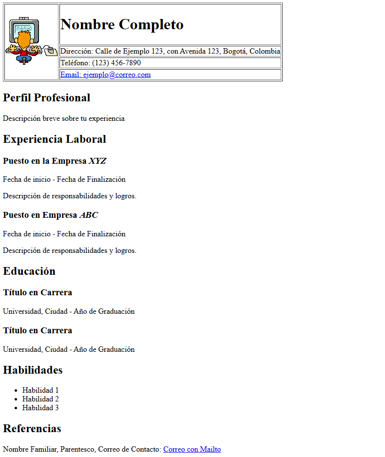 Currículum Vitae estructurado con tablas