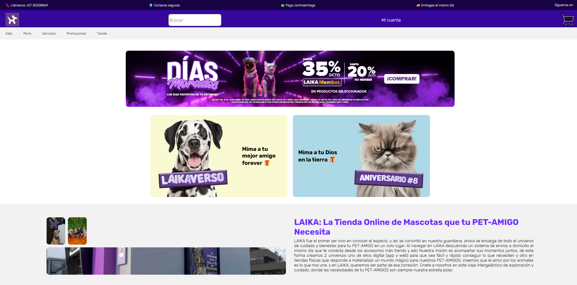 Captura de pantalla de la réplica de la tienda Laika con componentes avanzados