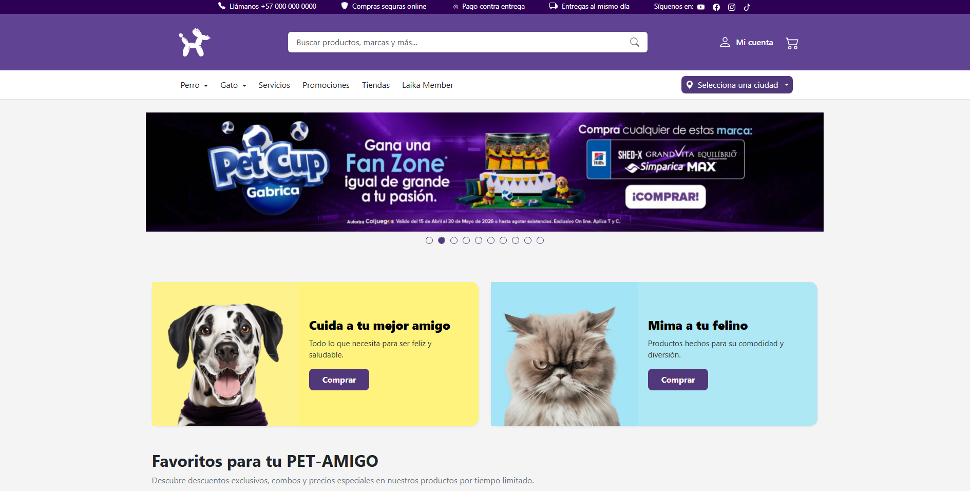 Captura de pantalla del clon de Laika hecho con Bootstrap