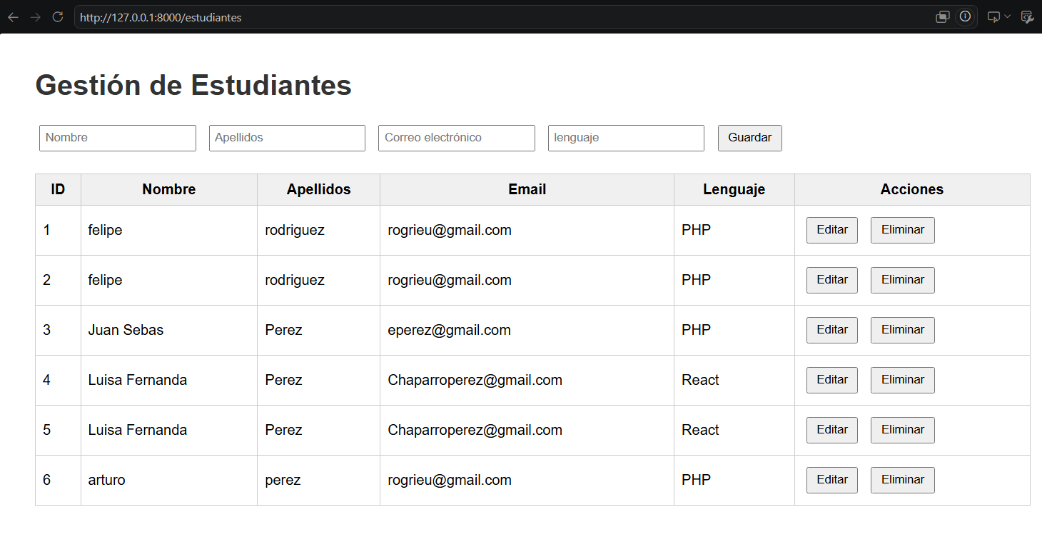 Vista previa de Laravel