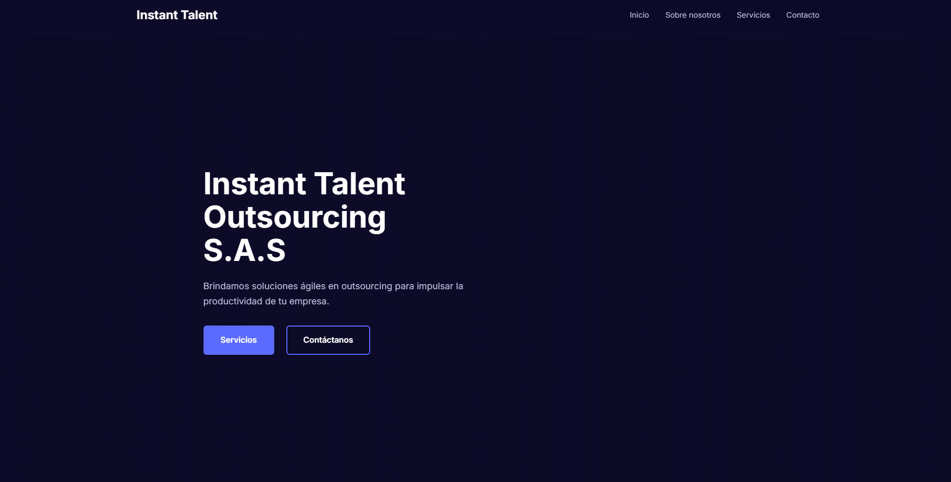 Captura de Instant Talent Outsourcing: sitio corporativo de gestión de talento humano