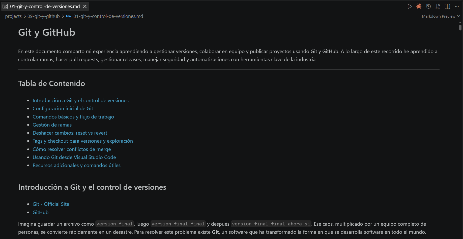 Interfaz en GitHub sobre Git y GitHub